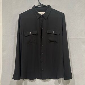 LOFT Black Casual Button Down Shirt with Structured Shoulders